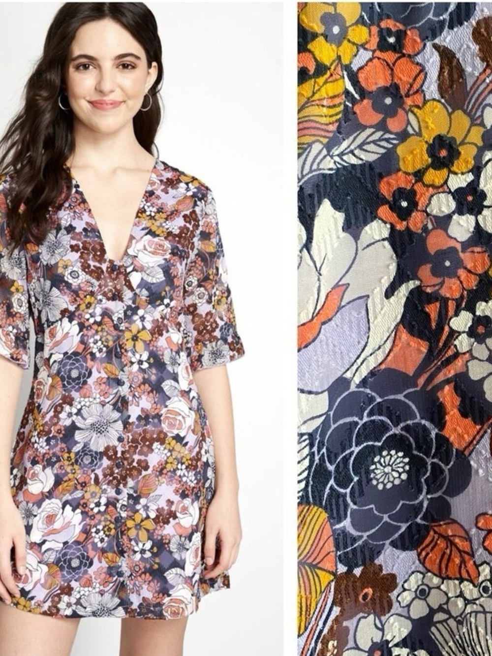 Modcloth Lavender Floral Button Micro Mini Short Dress 70’s Inspired - Size 12